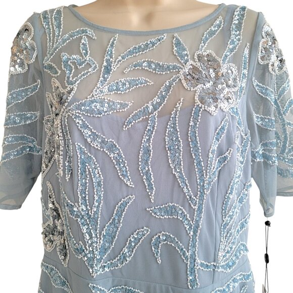 Adrianna Papell Light Blue Embroidered Midi Dress - Picture 2 of 10